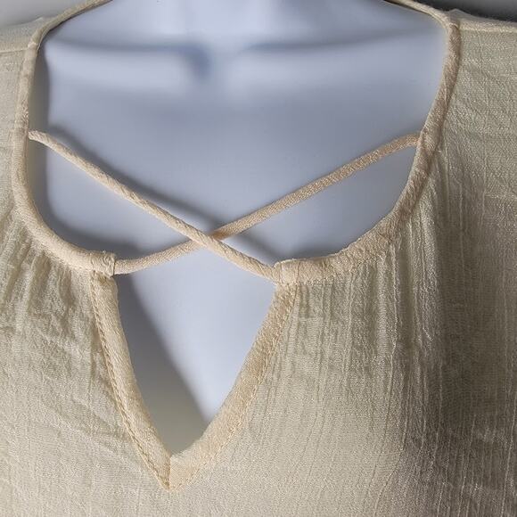Umgee USA Cream Gauze Crinkle Tunic Dress Handkerchief Hem Women’s M Peasant - Picture 4 of 9